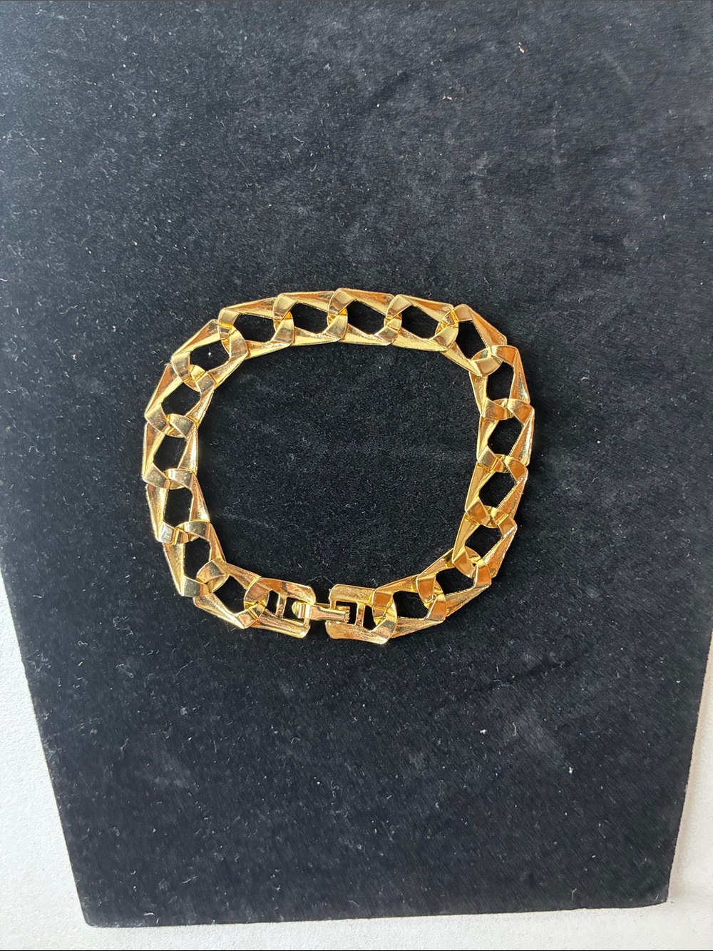 Vintage Gold-Tone Textured Hoop Earrings and Cuban Link Chain Bracelet Set - Picture 9 of 12